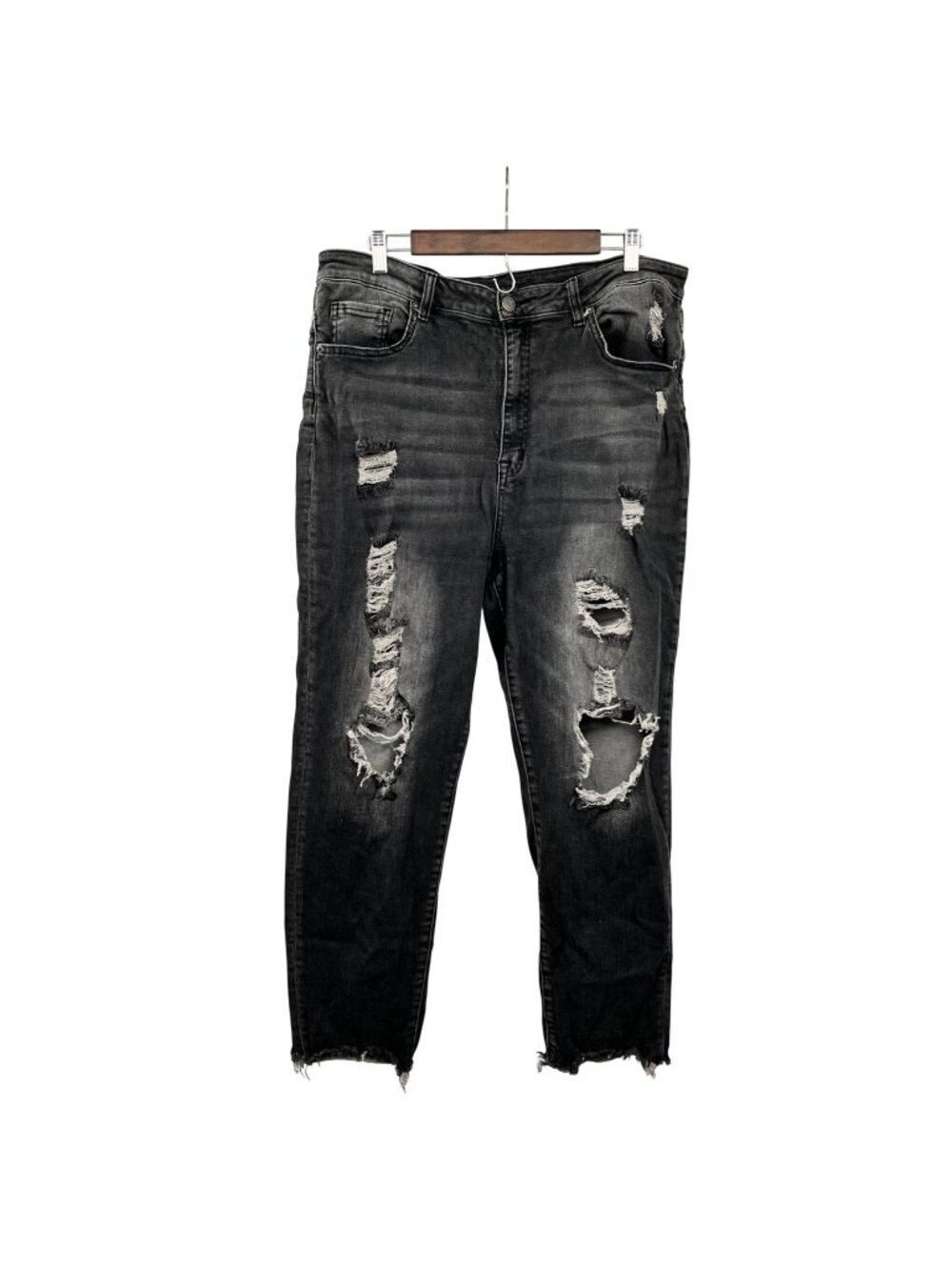 Risen Women's Slim Jeans Distressed Frayed Hems Charcoal Denim Size 2XL